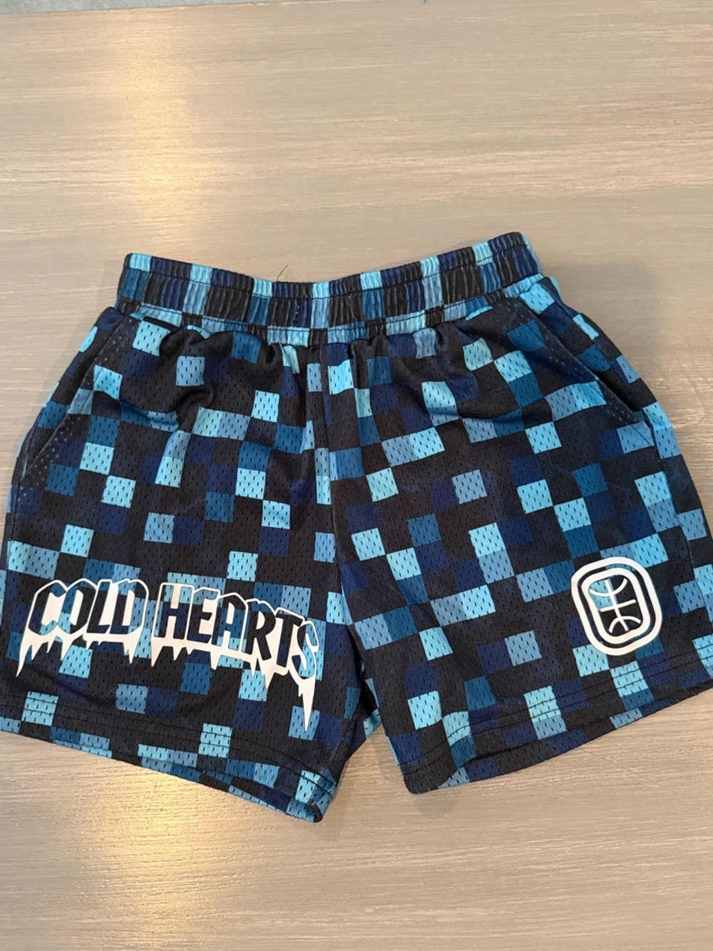 Overtime Cold Hearts Blue Check Kids' Athletic Shorts